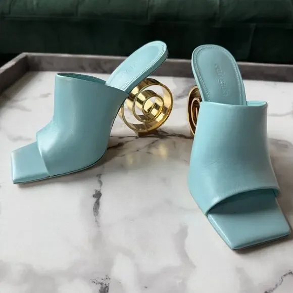 Cult Gaia Ira Light Blue Sculptural Spiral Heel Sandals Size 36.5 - Picture 6 of 10